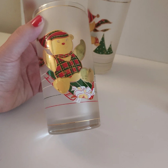 Vintage Frosted Culver 22kt Gold Holiday Yule Bear Shammed Highballs x 4 - Picture 8 of 12